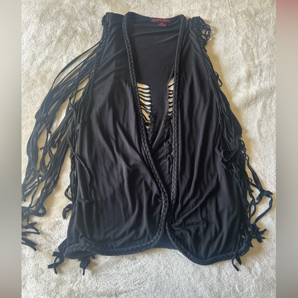 Rock & Roll Cowgirl Black Fringe vest size medium